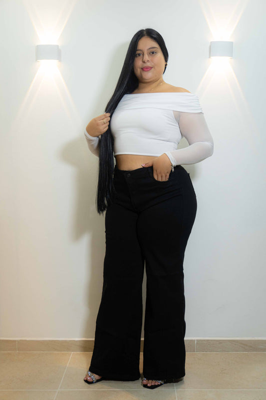 Wide Leg Negro clasico y Brillos - Tela Strech