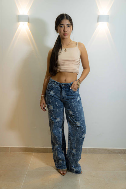 Wide leg Brillos y Rotos- Tela Rigida