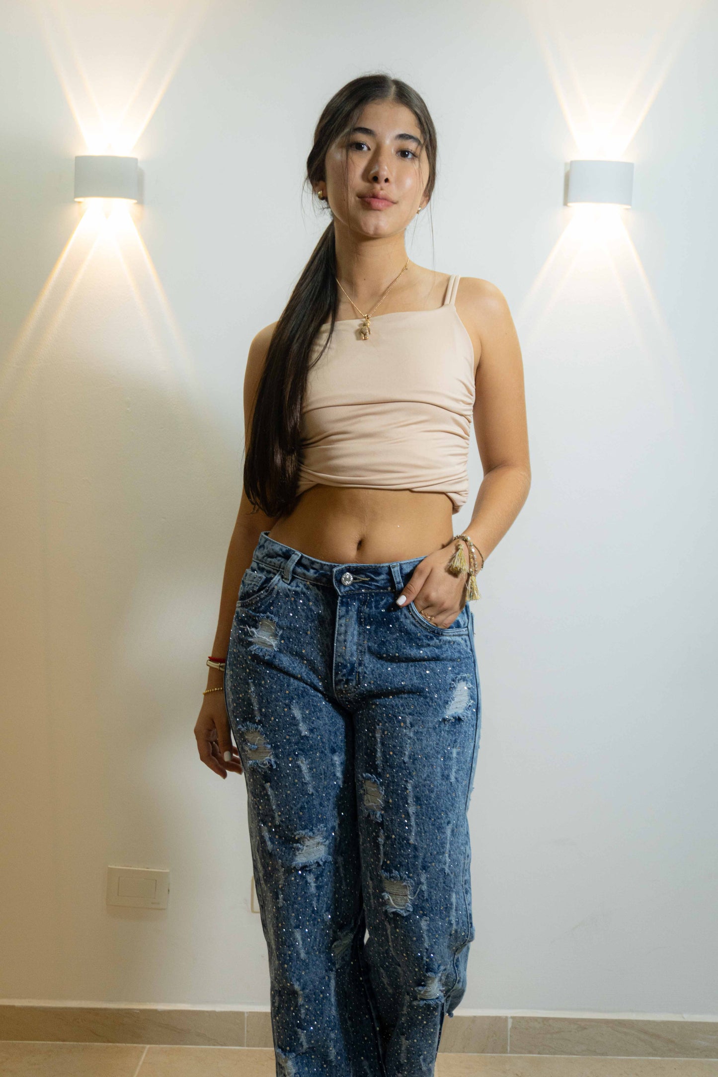 Wide leg Brillos y Rotos- Tela Rigida