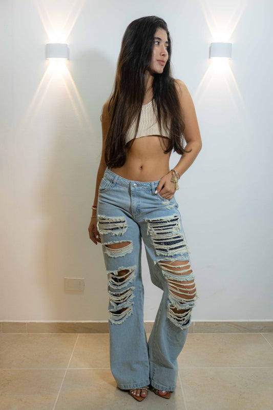 Wide leg Europeo Brillos- Tela Rigida