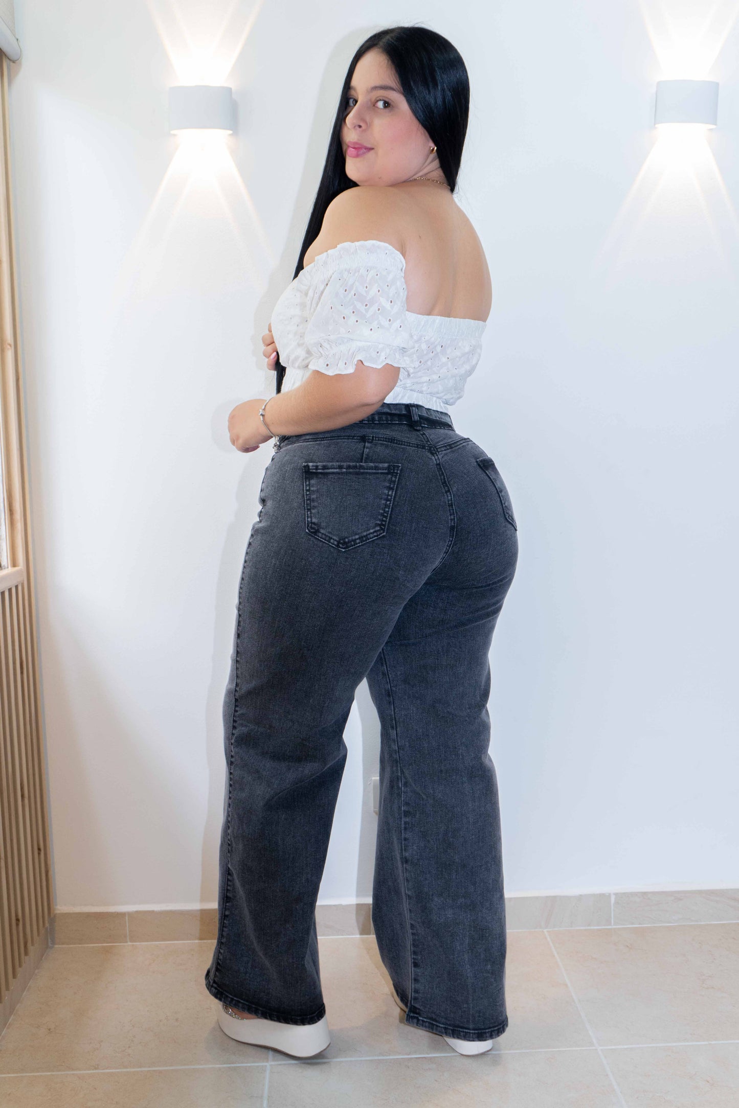 Wide Leg Gris- Tela Strech Premiún