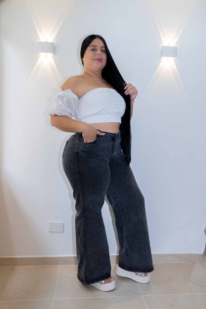 Wide Leg Gris- Tela Strech Premiún