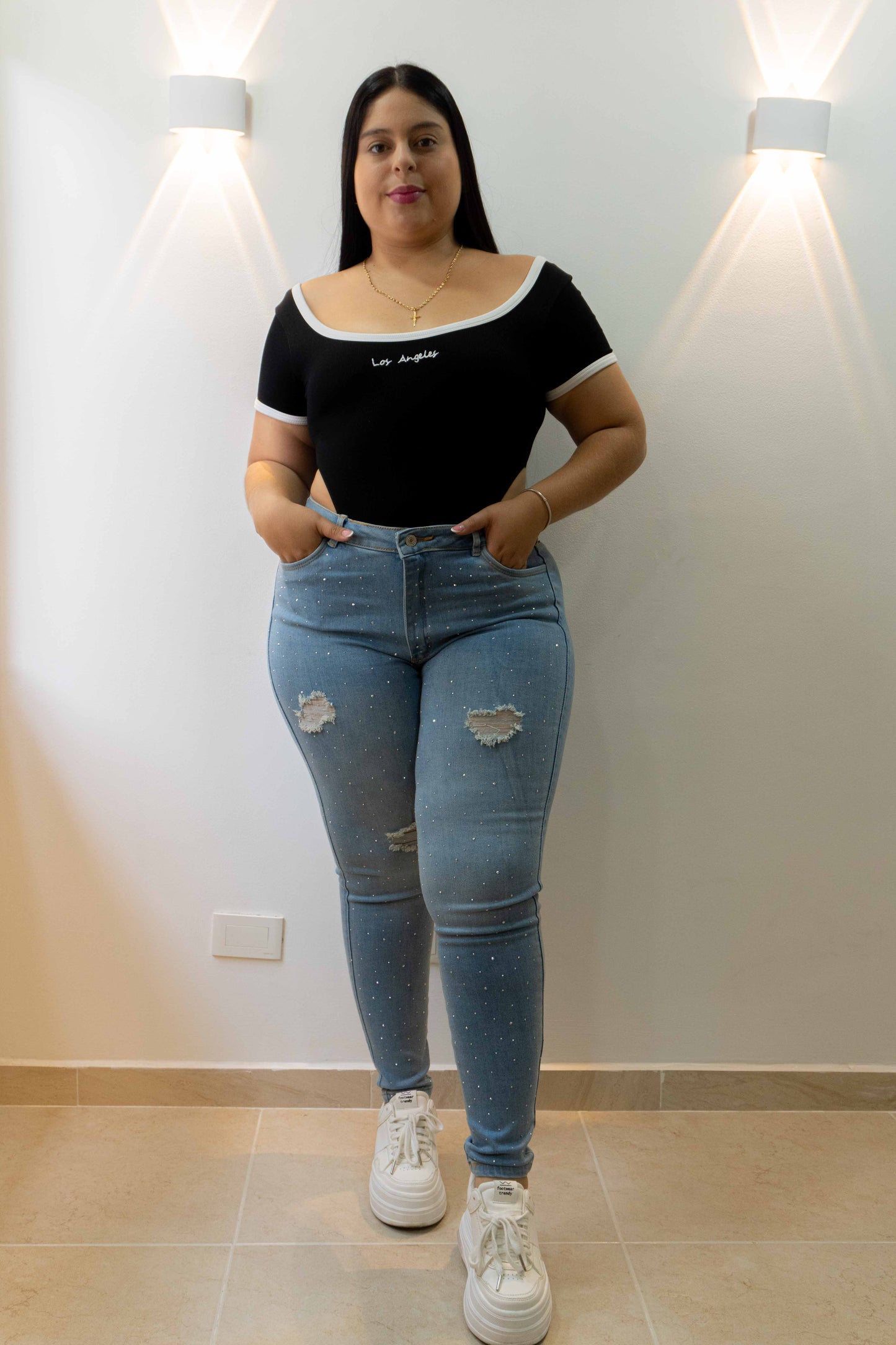 Jeans Skinny Brillos - Tela Strech