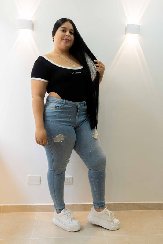 Jeans Skinny Brillos - Tela Strech