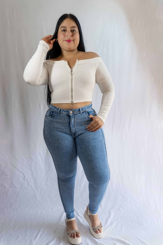 Jeans Skinny Brillos - Tela Strech