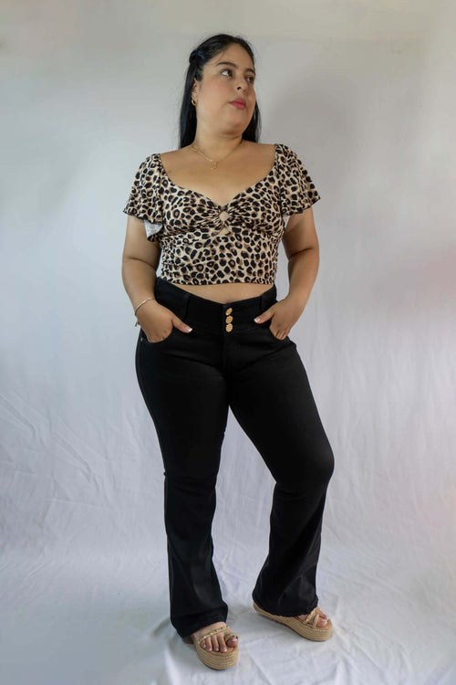 Jeans Negro Bota Ancha - Tela Strech