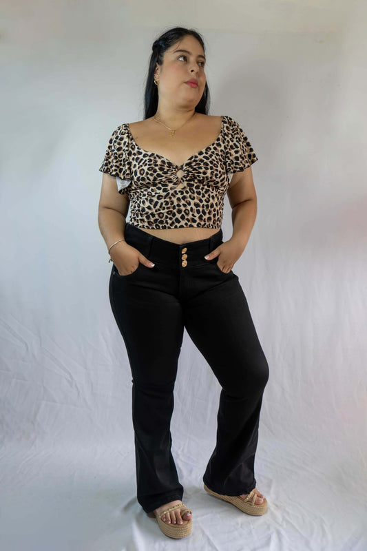 Jeans Negro Bota Ancha - Tela Strech