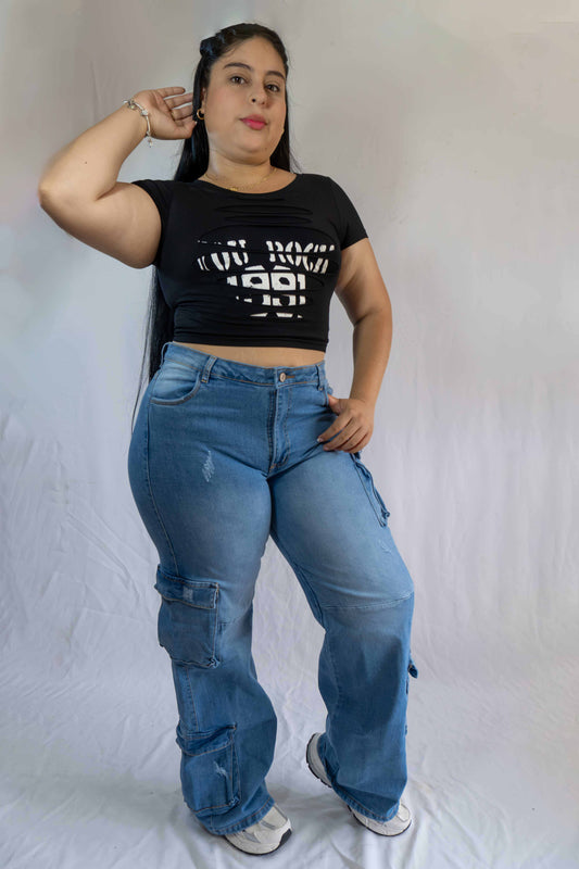 Jeans Cargo Claro - Tela strech