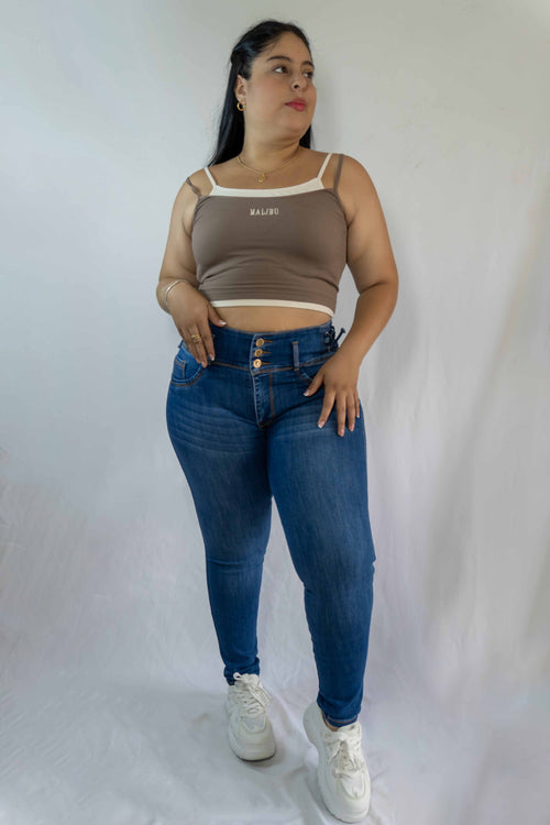 Jeans Azul Pretina Ancha- Tela Strech