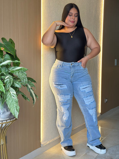 Bota Recta con rotos - Tela Strech