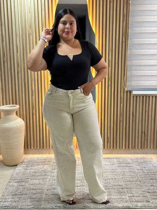 Bota Recta Beige- Tela Strech