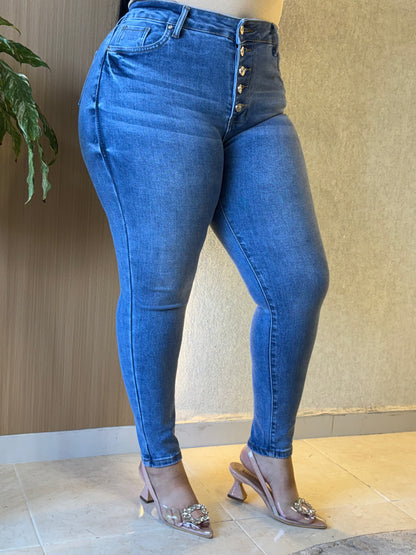 Jeans Skinny Botones- Tela Strech