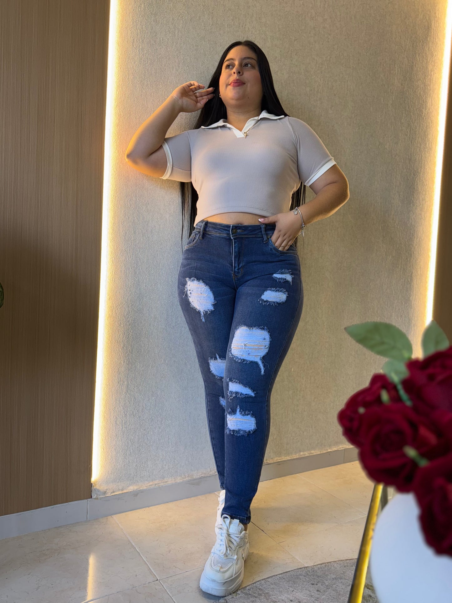 Jeans Skinny Rotos - Tela Strech