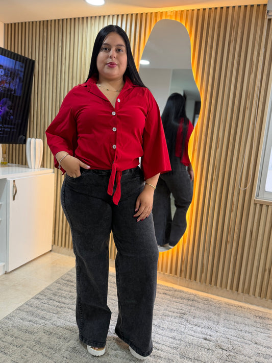 Wide Leg Gris- Tela Strech Premiún