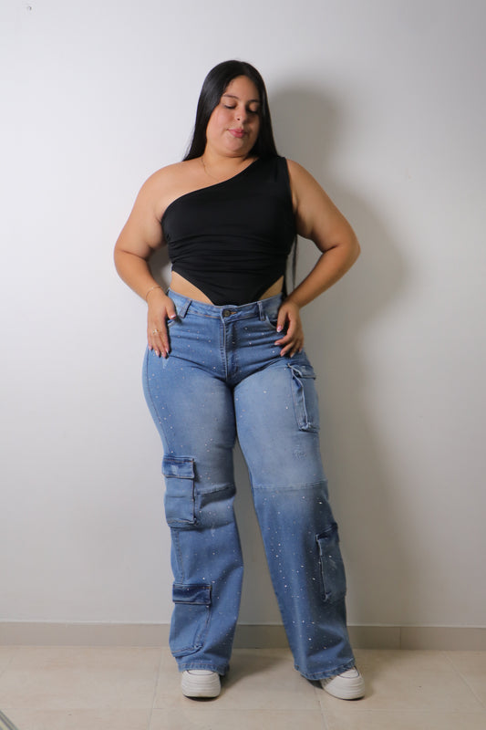 Jeans Cargo Brillos - Tela Strech