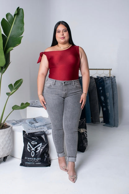 Jeans Skinny Gris- Tela Strech