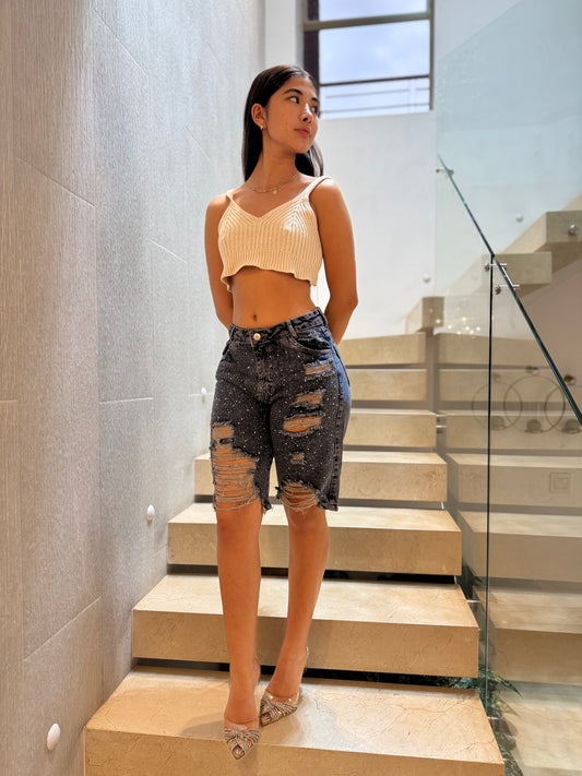 Bermuda Rotos Tela Rigida