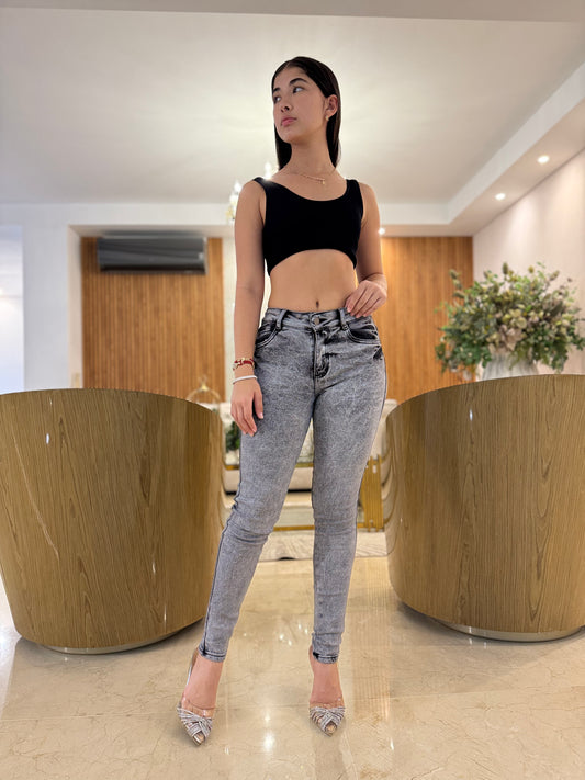 Jeans Skinny Gris - Tela Strech