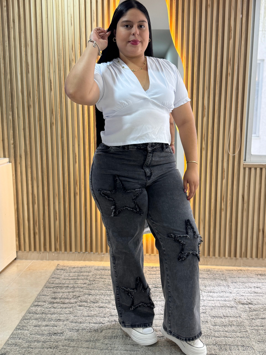 Wide Leg Gris Estrellas - Tela Strech