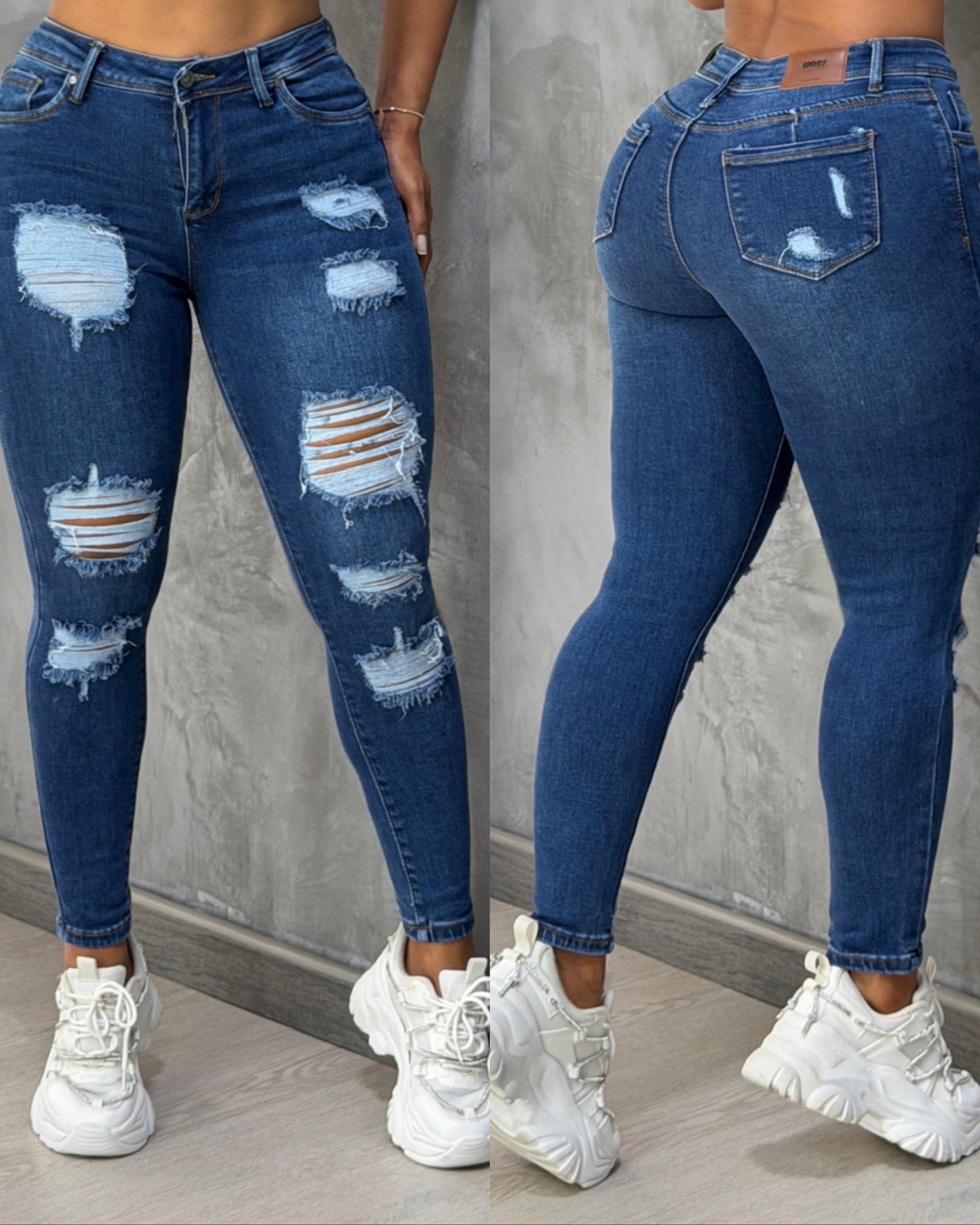Jeans Skinny Rotos - Tela Strech