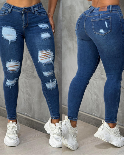 Jeans Skinny Rotos - Tela Strech