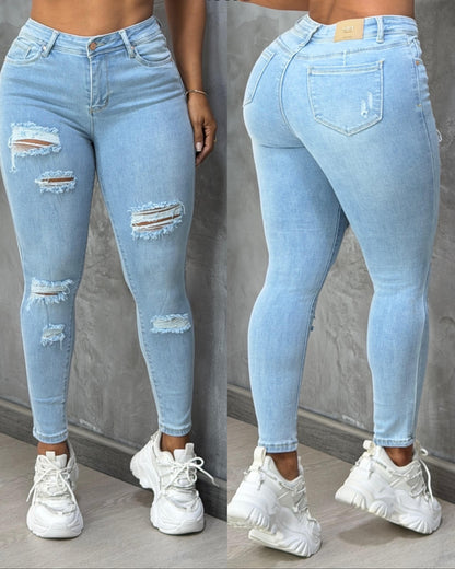 Jeans Skinny Rotos - Tela Strech