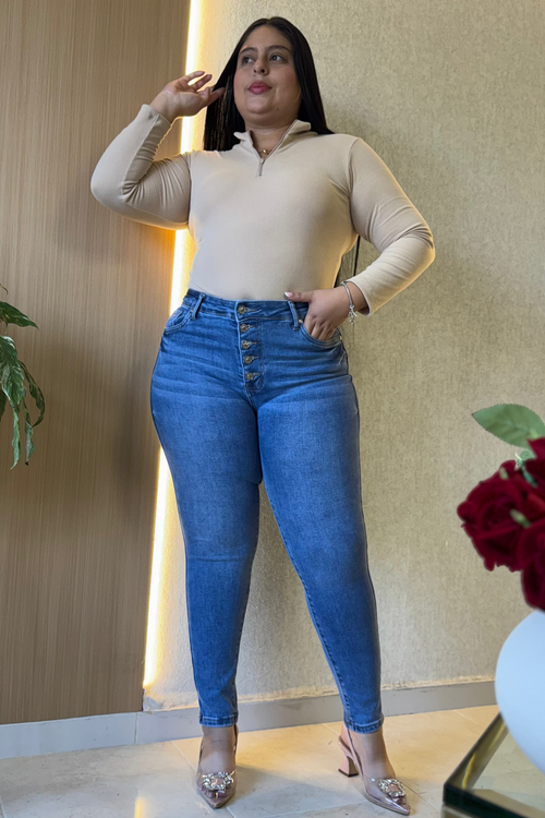 Jeans Skinny Botones- Tela Strech