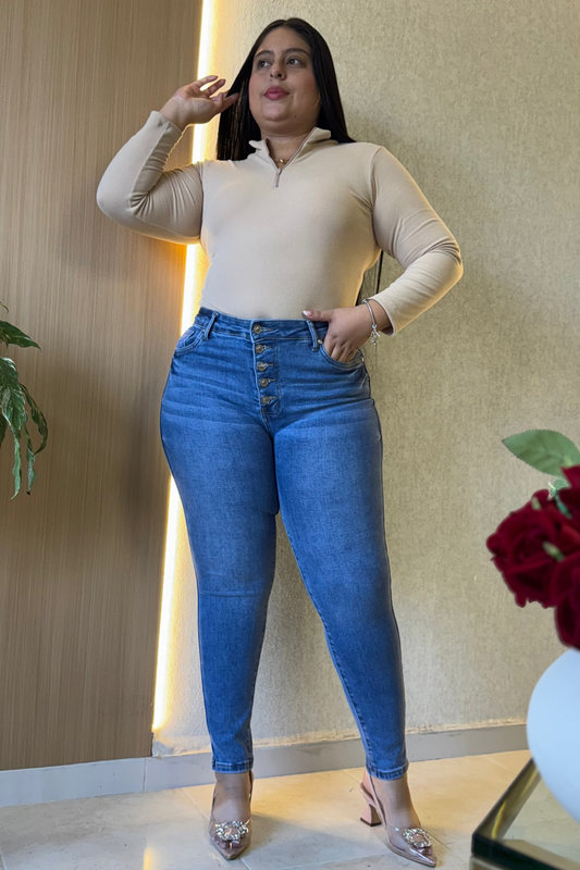 Jeans Skinny Botones- Tela Strech