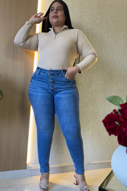 Jeans Skinny Botones- Tela Strech