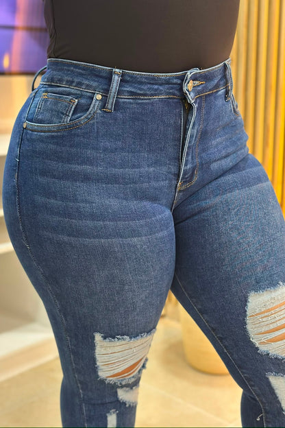 Jeans Skinny Azul Rotos- Tela Strech