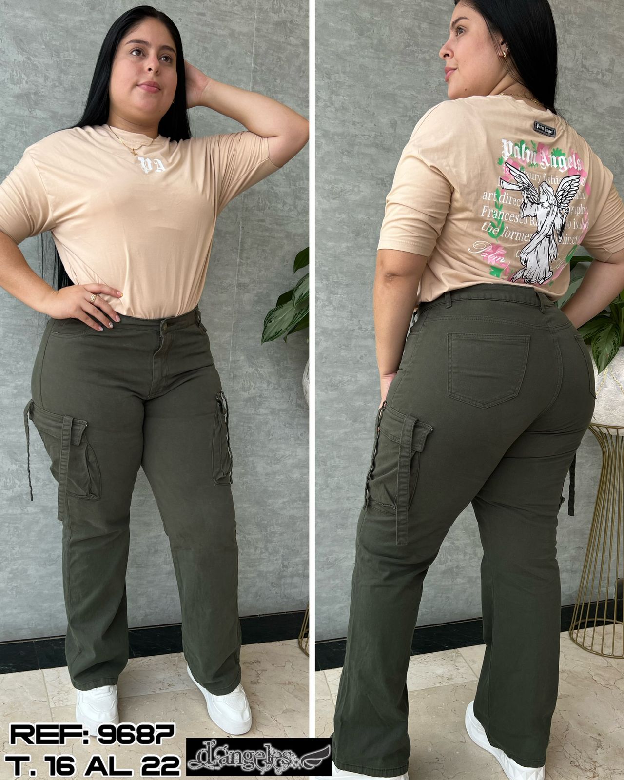 PANTALON CARGO DRIL VERDE Y NEGRO