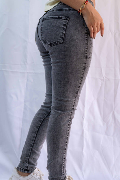 Jeans Skinny Gris Brillo