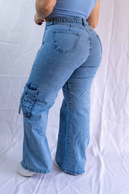 Jeans Cargo Brillos - Tela Strech