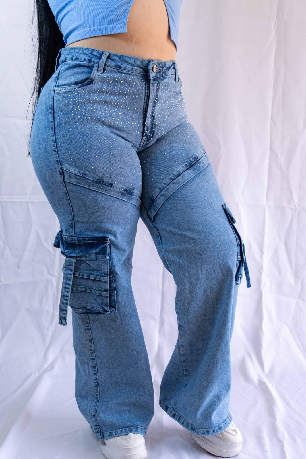 Jeans Cargo Brillos - Tela Strech