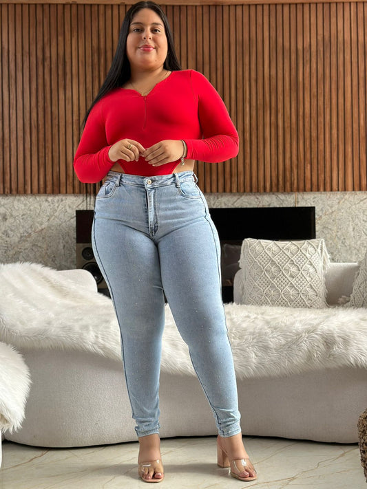 Jeans Skinny Brillos - Tela Strech