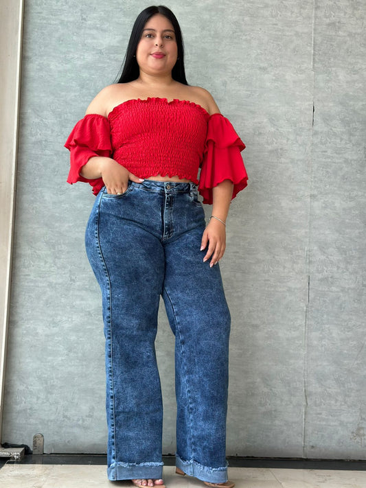 Wide Leg Bota Doblada- Tela Strech Premiún