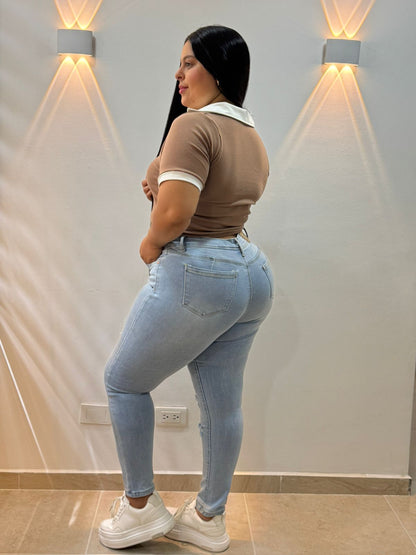 Jeans Skinny Claro Rotos- Tela Strech