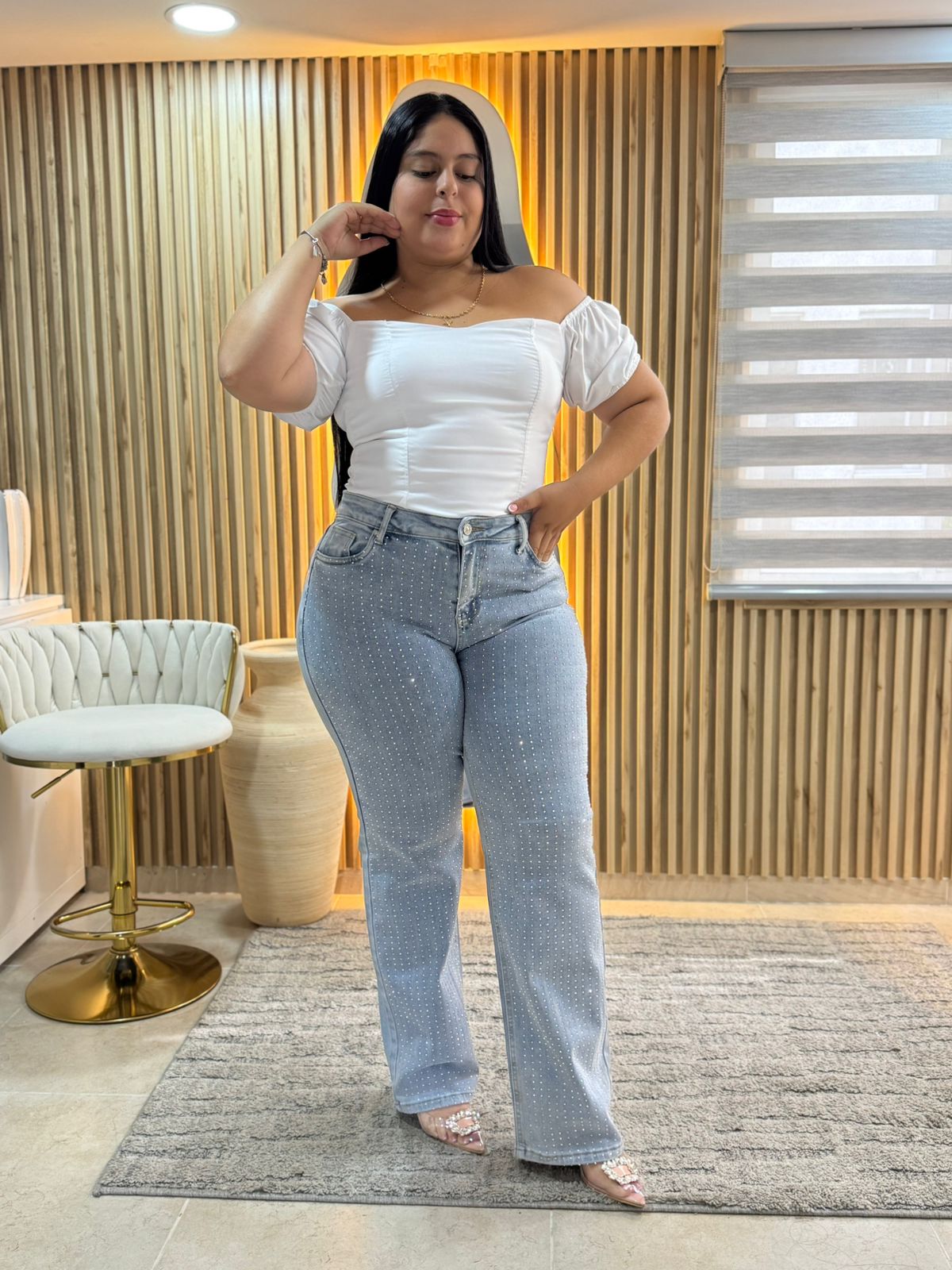 Bota Recta con brillos - Tela Strech