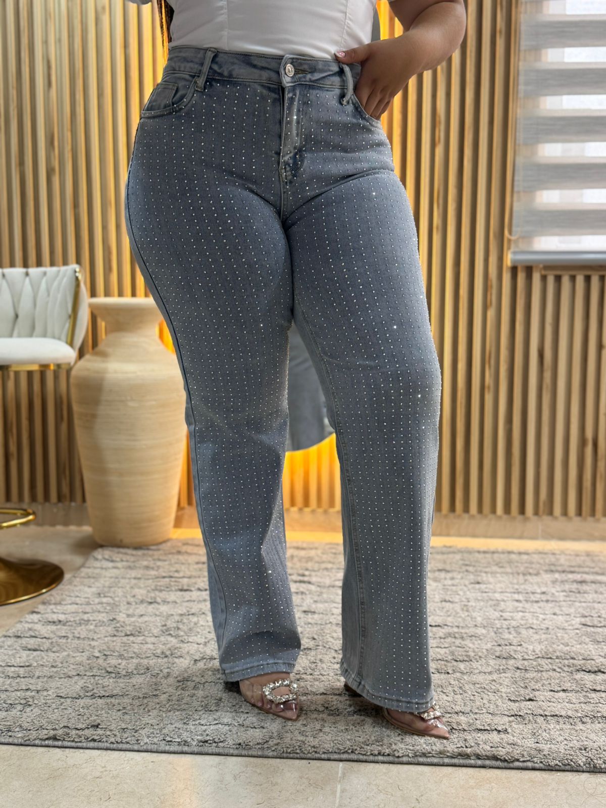 Bota Recta con brillos - Tela Strech