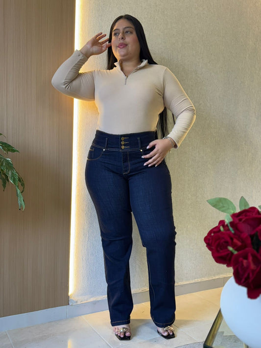 Azul oscuro Bota recta - Tela strech