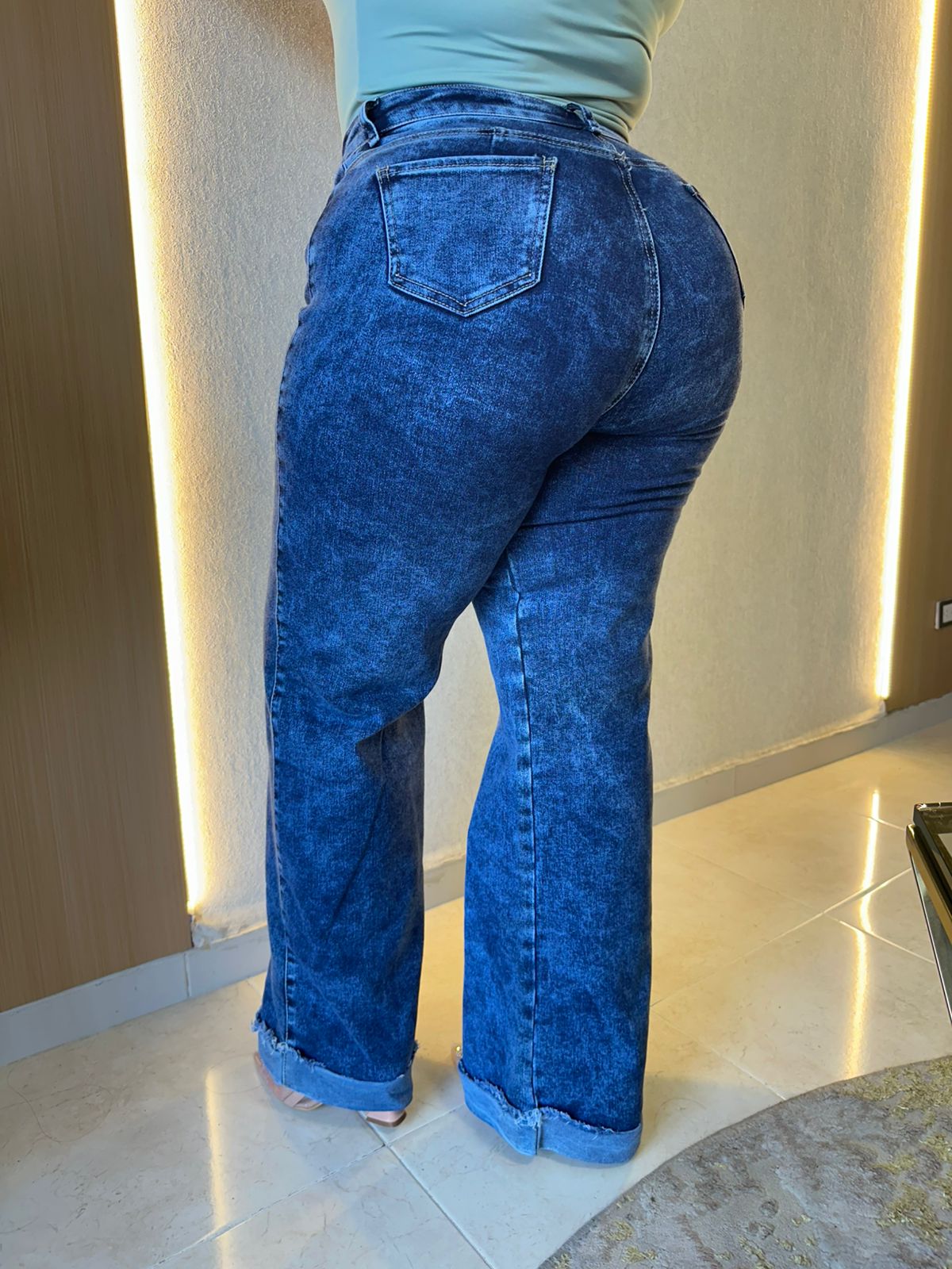 Wide Leg Bota Doblada- Tela Strech Premiún