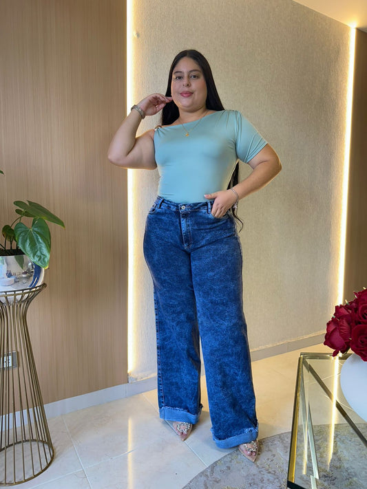 Wide Leg Bota Doblada- Tela Strech Premiún