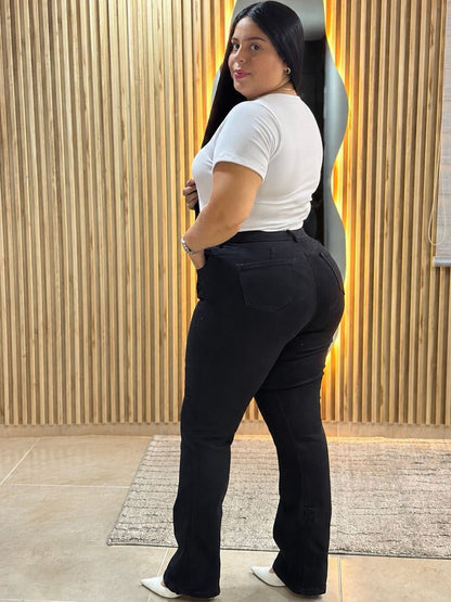 Negro Bota recta - Tela strech