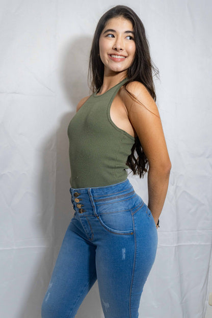 Jeans Pretina Ancha Sin Bolsillo