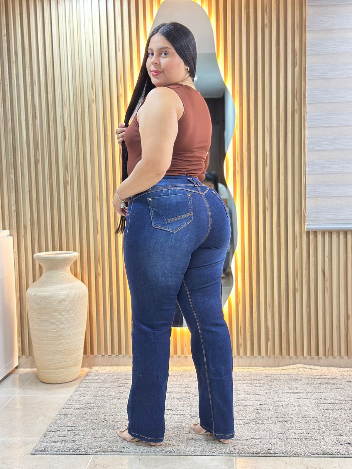 Azul oscuro Bota recta - Tela strech
