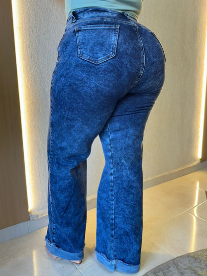 Wide Leg Bota Doblada- Tela Strech Premiún