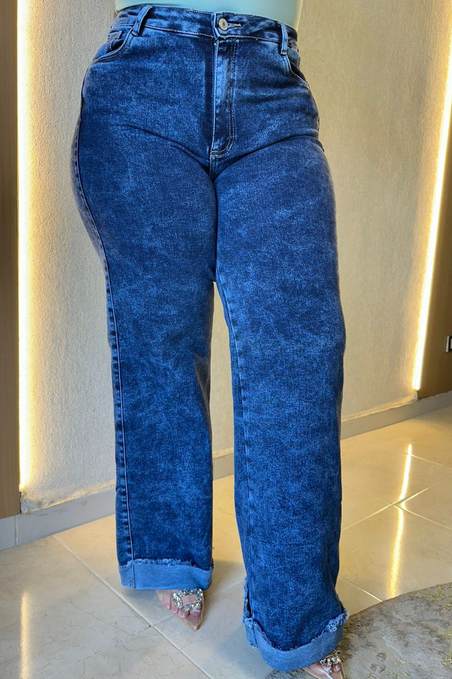 Wide Leg Bota Doblada- Tela Strech Premiún