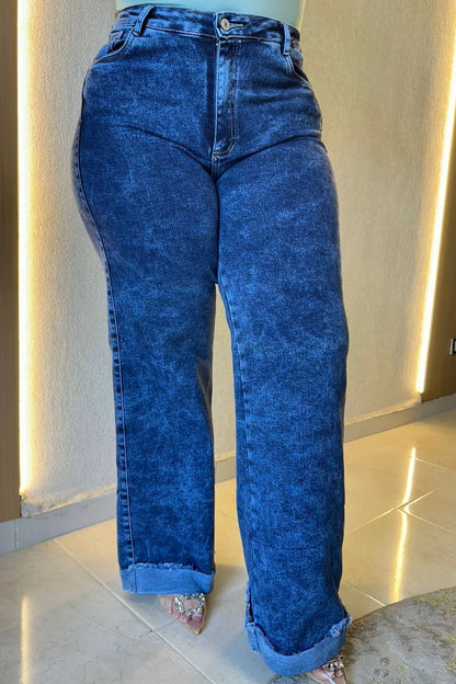 Wide Leg Bota Doblada- Tela Strech Premiún