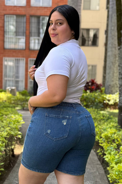Bermuda Azul Dirty- Tela Rigida
