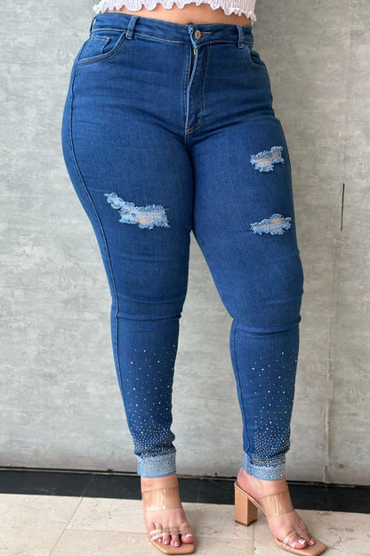Jeans Skinny Brillos en Bota - Tela Strech Premiún